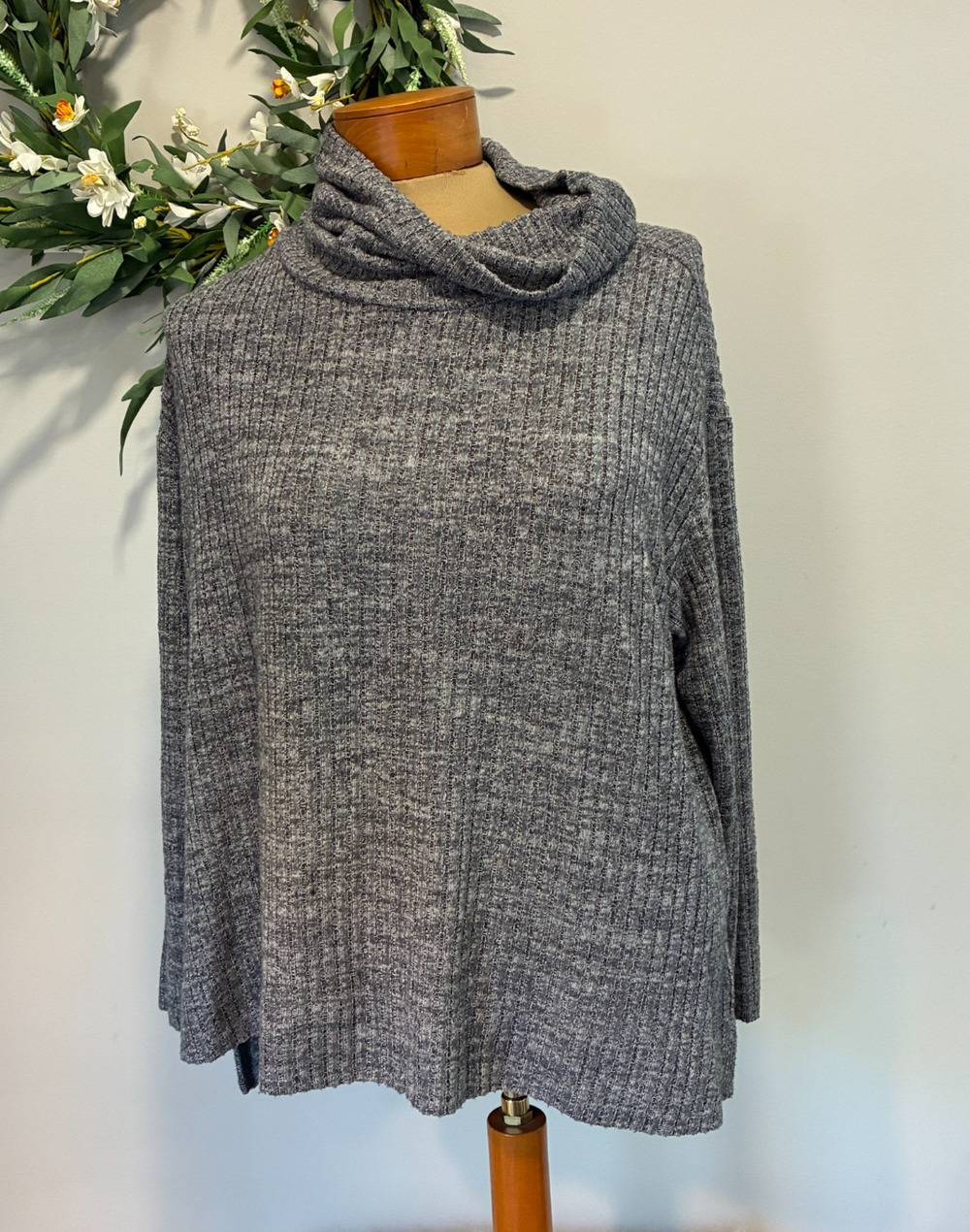 Maeve Anthropologie Womens Grey Ribbed Turtleneck Pullover Sweater Cozy Loose, S